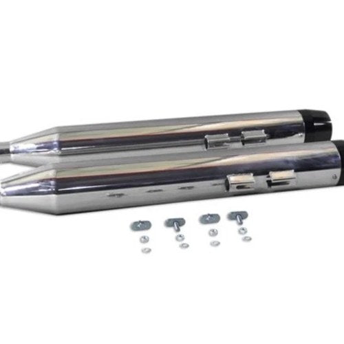 V-Twin 30-4053 Chrome Black Tipped 4" Mufflers for Harley Touring 95-16