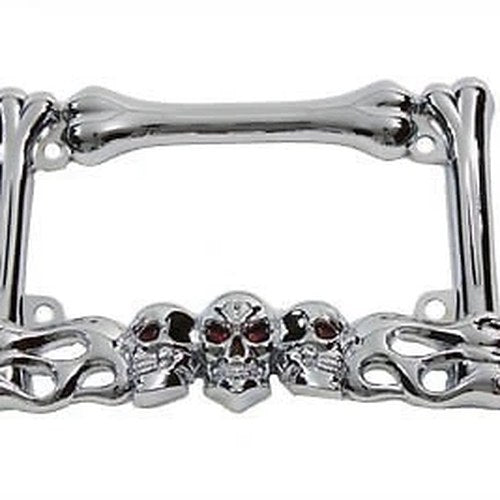 V-Twin 52-1068 Chrome Skull License Plate Frame for 4" x 7" Motorcycles