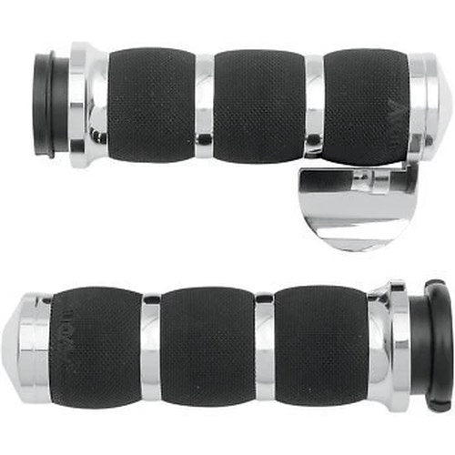 Avon AIR-90-CH-FLY-B Chrome 3-Ring Cushioned Hand Grips fr Harley Electronic Tbw