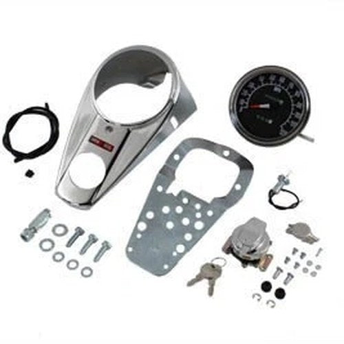V-Twin 39-0905 Chrome Two Light Dash Panel Kit with 1:1 Ratio Speedometer