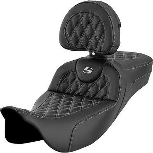 Saddlemen Roadsofa Extended Reach Seat w/ Backrest Silver Lattice Stitch - 08-23