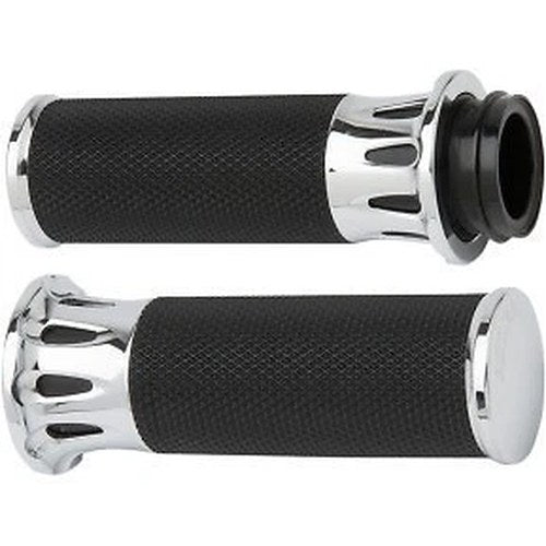 Arlen Ness 07-316 Fusion Chrome Deep Cut Hand Grips for Harley Cable Op Throttle