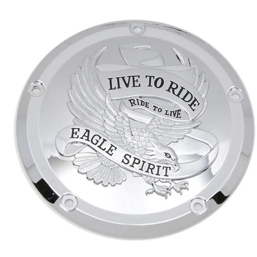V-Twin 42-0226 Chrome Eagle Spirit Live to Ride Clutch Derby Cover for 16-25