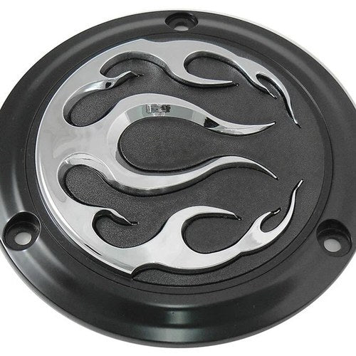 V-Twin 42-0471 Black 3-Hole Flame Derby Cover for 70-98 Big Twin Evo