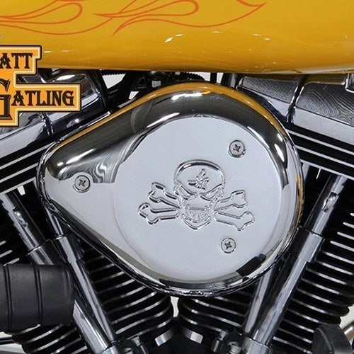 V-Twin 34-1624 Chrome Skull & Crossbones Wyatt Gatling Air Cleaner Assembly