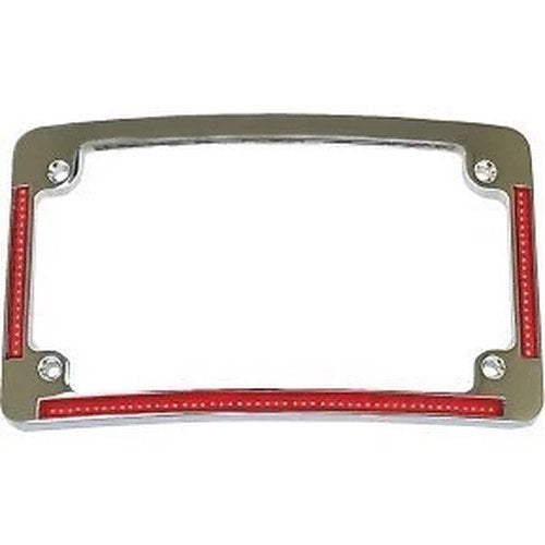 Custom Dynamics TF08-C Chrome Radius License Plate Frame w Auxiliary Red LEDs