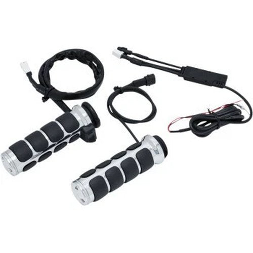 Kuryakyn 6471 Chrome Heated Iso Hand Grips for Harley Dual Cable Op Throttle
