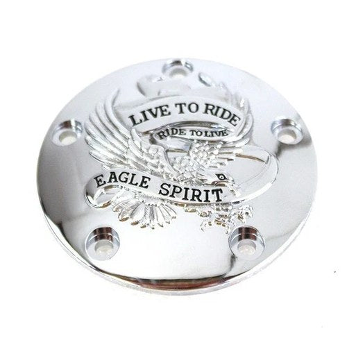 V-Twin 42-0889 Chrome Live to Ride Eagle Chrome Timer Points Cover for Twin Cam