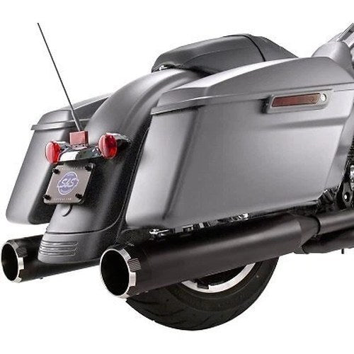 S&S 4.5" MK45 Performance Mufflers Black w/ Black Thruster Caps for M8 Touring