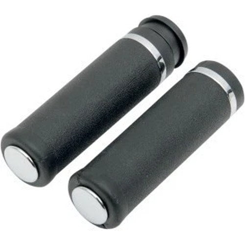 Rubber Grips with Chrome Accent Rings / End Caps for Harley Electronic Tbw