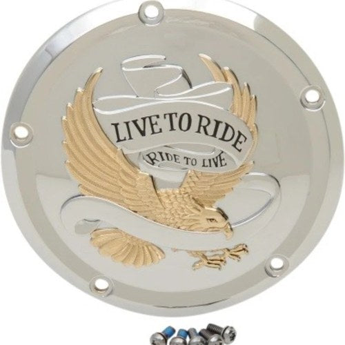 Chrome Gold Eagle Live to Ride Derby Cover M8 Touring 16-26
