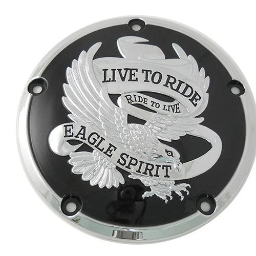 V-Twin 42-7104 Black & Chrome Live to Ride Eagle Spirit Derby Cover for Twin Cam