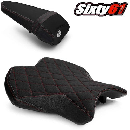 Yamaha R6 Seat Covers 2017-2024 2025 Luimoto Black Red Tec-Grip Suede Front Rear