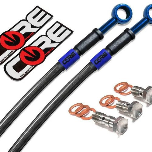 Honda Grom (Non-ABS) Brake Lines 2014 2015 Carbon and Blue Front Rear Stainless