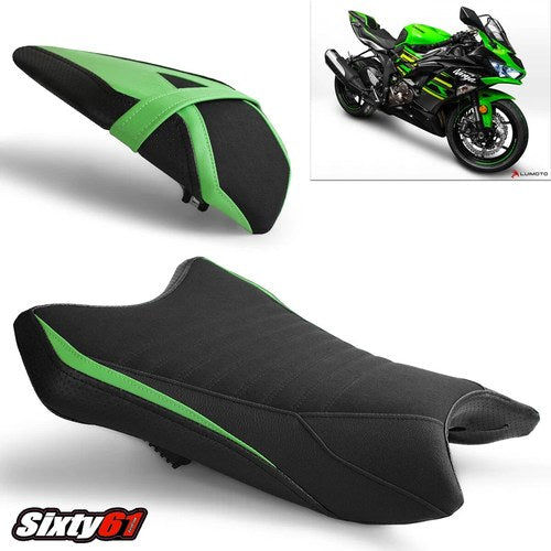 Kawasaki ZX6R Seat Cover 2019-2026 Luimoto Front Rear Black Green Suede Tec-Grip