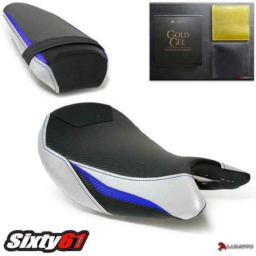 Suzuki Gsxs 1000 Seat Covers with Gel 2015-2020 Luimoto Front Blue White Carbon