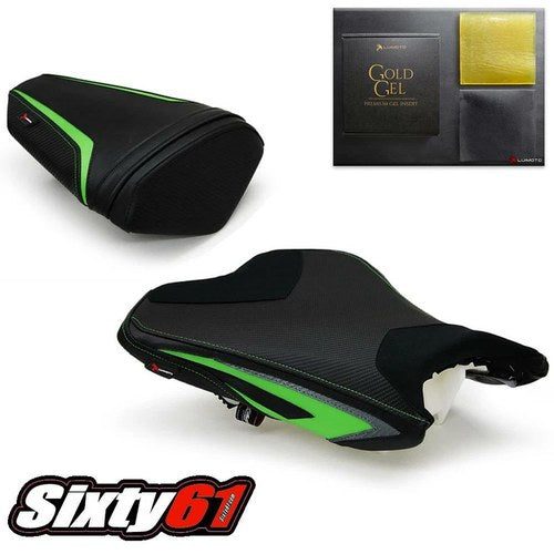 Kawasaki ZX6R Seat Covers with Gel 2013-2016 2017 2018 Luimoto Green Black Sport