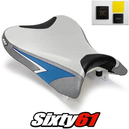 Suzuki Gsxr 600 750 Seat Cover with Gel 2008-2010 Silver Blue Luimoto Carbon