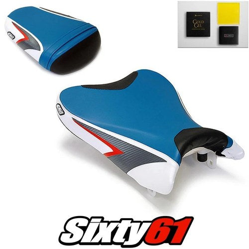 Suzuki Gsxr 600 750 Seat Covers with Gel 2008 2009 2010 Blue Luimoto Carbon