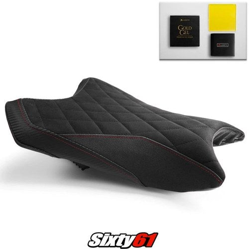 Kawasaki ZX6R Seat Cover with Gel 2019-2026 Black Red Luimoto Tec-Grip Suede