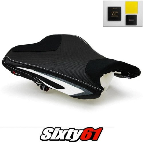 Kawasaki ZX6R Seat Cover and Gel 2013-2017 2018 Black White Luimoto Carbon Suede