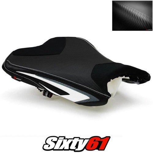 Kawasaki ZX6R Seat Cover 2013-2017 2018 Front Black White Luimoto Carbon Suede