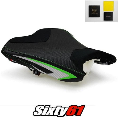 Kawasaki ZX6R Seat Cover and Gel 2013-2018 Green Silver Luimoto Carbon Suede