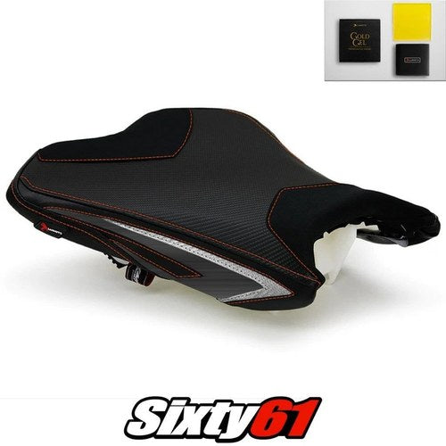 Kawasaki ZX6R Seat Cover and Gel 2013-2017 2018 Black Red Luimoto Carbon Suede