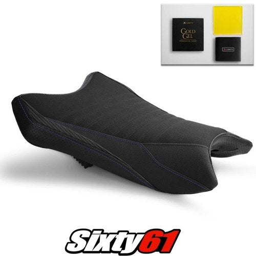 Kawasaki ZX6R Seat Cover and Gel 2019-2026 Black Blue Luimoto Tec-Grip Suede