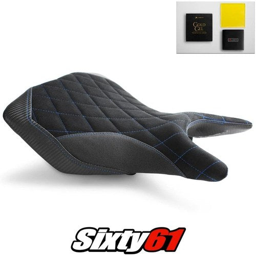 Yamaha R3 Seat Cover and Gel 2015-2024 2025 Black Blue Luimoto Tec-Grip Suede