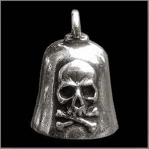 Pewter Motorcycle Gremlin Bell Skull & Crossbones Made in the Usa