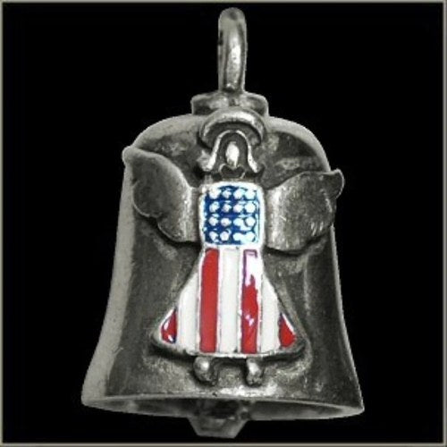 Pewter Motorcycle Gremlin Bell Usa American Flag Guardian Angel Made in the Usa