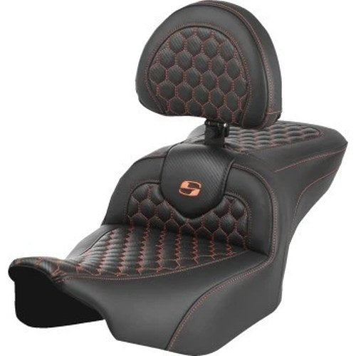 Saddlemen 823-07-189B3 Roadsofa Seat w/ Backrest Orange Honeycomb Stitch - 23-24
