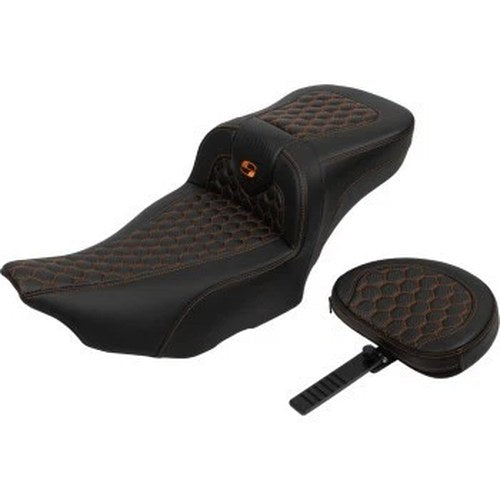 Saddlemen 823-07-190B3 RoadSofa Seat Extended Reach w/Backrest Orange Honeycomb