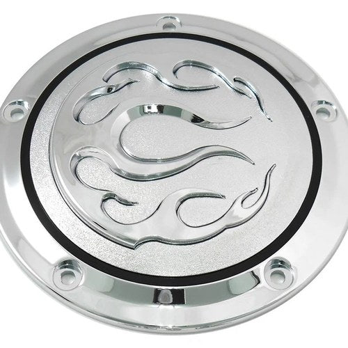 V-Twin 42-0466 Chrome Flame Fire 5-Bolt Derby Cover for 99-17 Harley Twin Cam