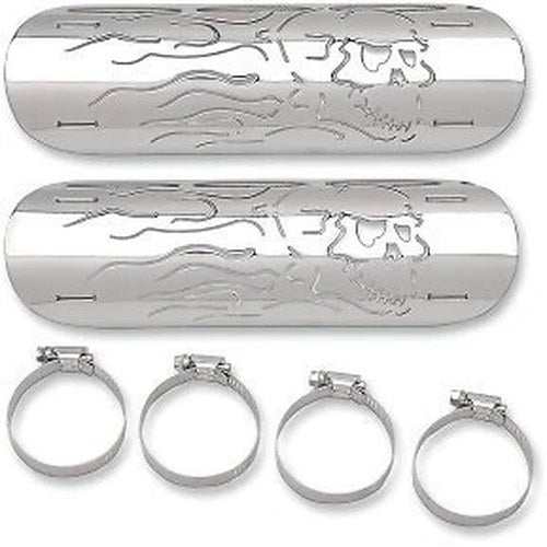 Drag Specialties 1861-0102 Chrome Flaming Skull Heat Shields