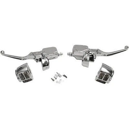 Chrome Handlebar Control Kit Master Cylinder Levers for Harley 96-06 Single Disc