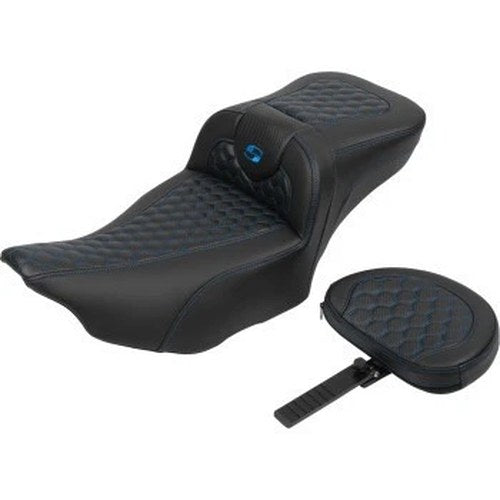 Saddlemen 823-07-190B1 RoadSofa Seat Extended Reach w/Backrest Blue Honeycomb