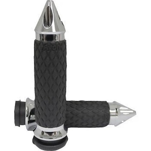 Avon Chrome Diamond Contour Spike Hand Grips for Harley Cable Op Throttle
