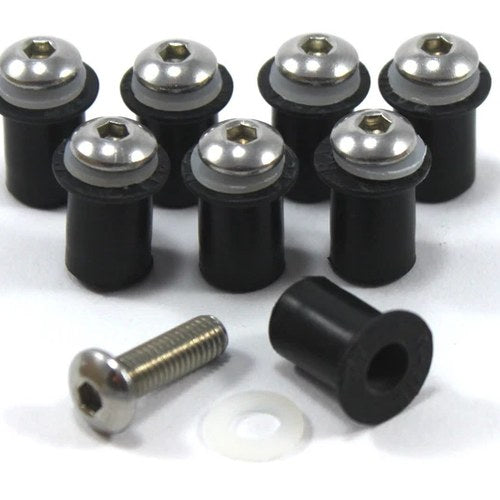 8x Ducati 750 SS 750SS ST4 Stainless Steel Wind Screen Bolts Rubber Well Nuts m5
