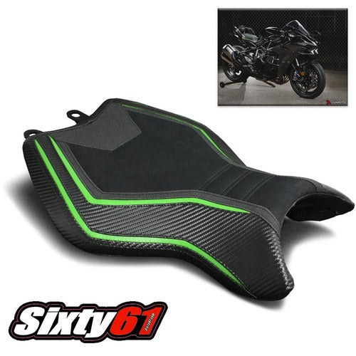 Kawasaki H2 Seat Cover 2015-2024 2025 2026 Luimoto Black Green Suede Tec-Grip