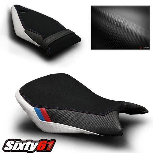 BMW S1000RR Seat Covers 2015-2017 2018 Luimoto Motorsports Suede Black White