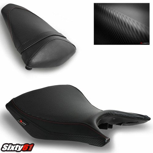 Yamaha R3 Seat Covers 2015-2023 2024 2025 Luimoto Front Rear Red Stitch Black