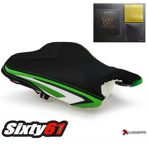 Kawasaki ZX6R Seat Cover with Gel 2013-2018 Luimoto Green Front Anniversary