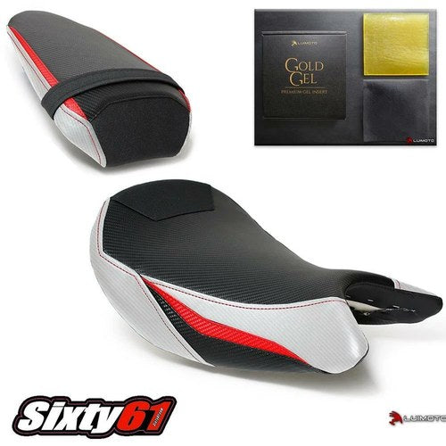 Suzuki Gsxs 1000 Seat Covers with Gel 2015-2020 Luimoto Front White Red Carbon