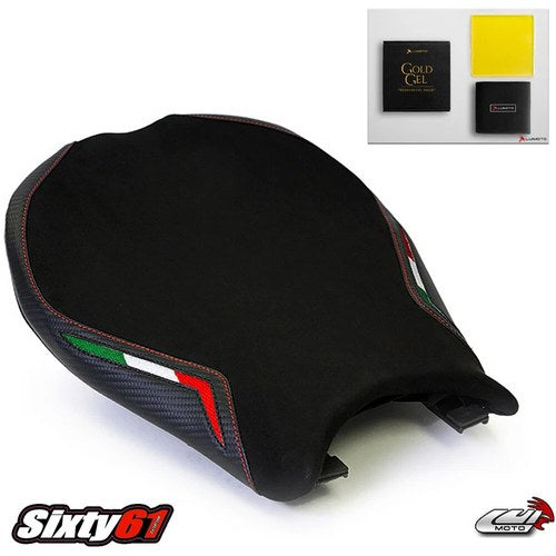 Ducati 848 1098 1198 Seat Cover with Gel 2008-2012 2013 Luimoto Red Stitch Suede