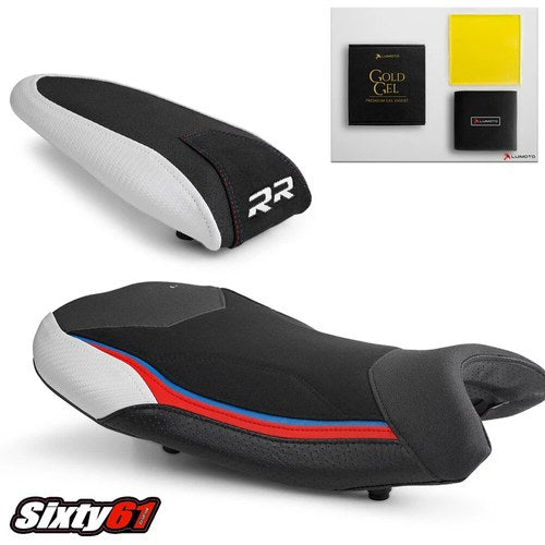 BMW S1000RR Seat Covers with Gel 2019-2025 Luimoto Technik Black Blue Red Suede