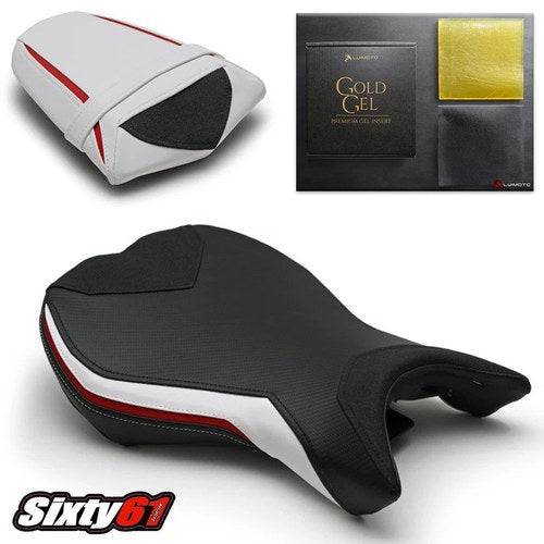 Triumph Daytona 675 Seat Covers with Gel 2013-2017 Red White Front Rear Luimoto