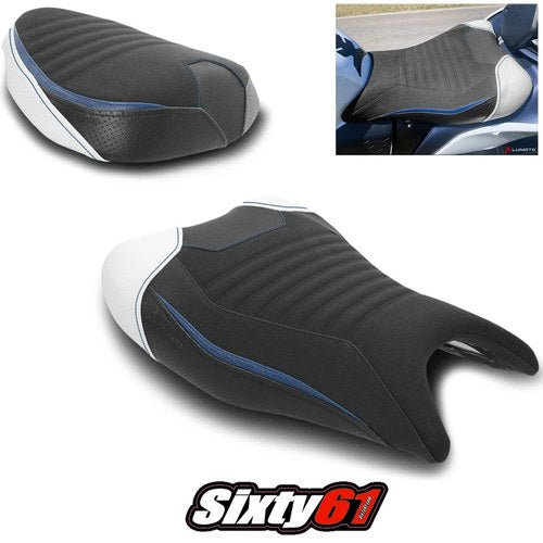 Suzuki Hayabusa Seat Cover 2021-2025 Luimoto White Blue Black Tec-Grip Suede