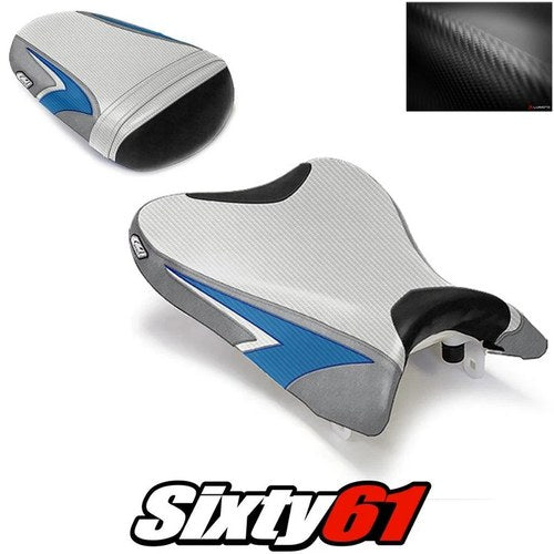 Suzuki Gsxr 600 750 Seat Cover 2008-2010 Front Rear Silver Blue Luimoto Carbon